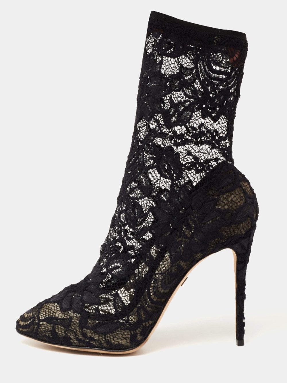 NEW DOLCE AND GABBANA Black Stretch Lace Ankle Sock Boots 36.5 Never Worn